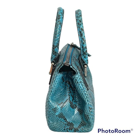 ALEXANDRA CLANCY Python Mini Ashdon Tote Crossbody Bag Blue Black Snakes Italy - Picture 4 of 12